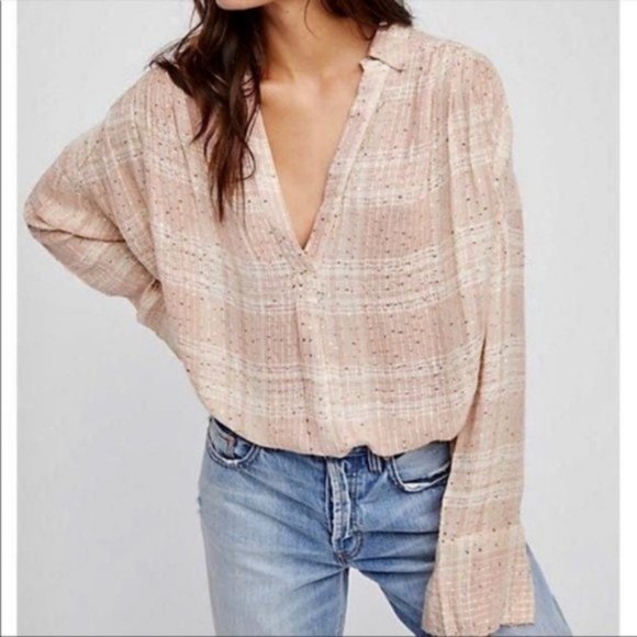 Free People Tops - Free people fearless pink sequin blouse
